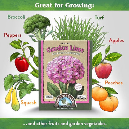 Down To Earth All Natural Fertilizers Organic Prilled Garden Lime - Calcium Carbonate Raises Soil pH for Lawns, Turf, Vegetable Gardens, 5 lb