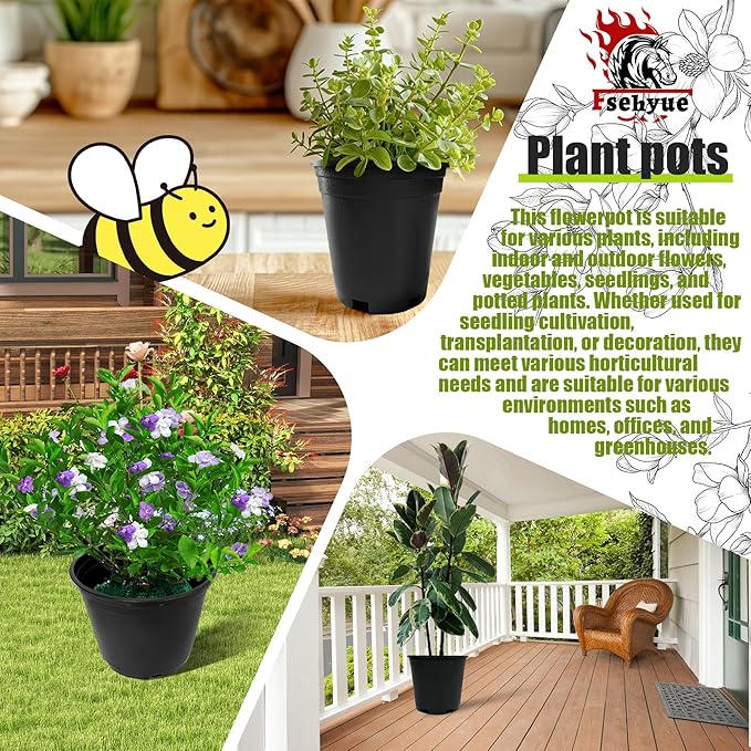 3 Gallon Nursery Pots Plastic Container Injection Molded Pot for Plants Flexible with Drainage Holes Suitable for Plants Soil Growers or Hydroponics Black 10 Pcs
