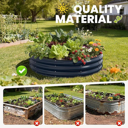 Galvanized Raised Garden Bed, 4x4x1 FT Round Raised Garden Bed for Gardening, Large Metal Planter Box for Vegetables Flower Herb(Midnight Gray)