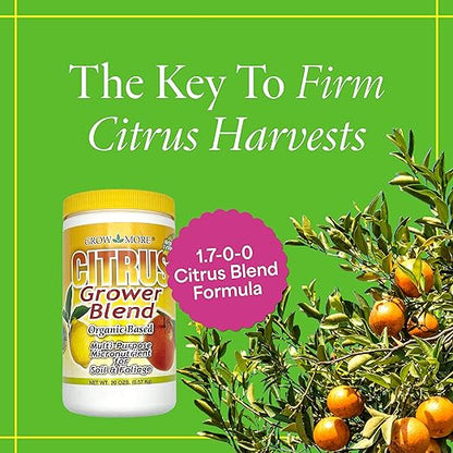 Grow More Citrus Grower Blend (1.7-0-0) - 20oz of Organic Citrus Fertilizer for Potted Trees with Chelated Micronutrient - Improves Taste, Color, & Firmness