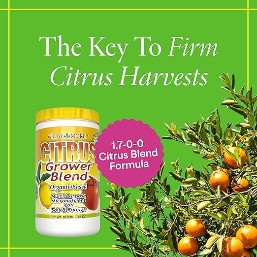 Grow More Citrus Grower Blend (1.7-0-0) - 20oz of Organic Citrus Fertilizer for Potted Trees with Chelated Micronutrient - Improves Taste, Color, & Firmness