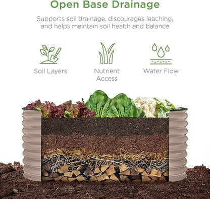 Best Choice Products 4x2x2ft Outdoor Metal Raised Garden Bed, Oval Deep Root Planter Box for Vegetables, Flowers, Herbs, and Succulents w/ 101 Gallon Capacity, Rubber Edge Guard - Taupe
