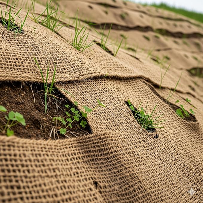 Jutemill, Jute Burlap Netting mesh 48 Inch X 15 Feet 60 sq ft Gardening Burlap Erosion Control Liners, Loose Weave Jute-Burlap for Raised Bed, Seed Cover, Slope Soil Saver and Garden Blanket, 48W X15L