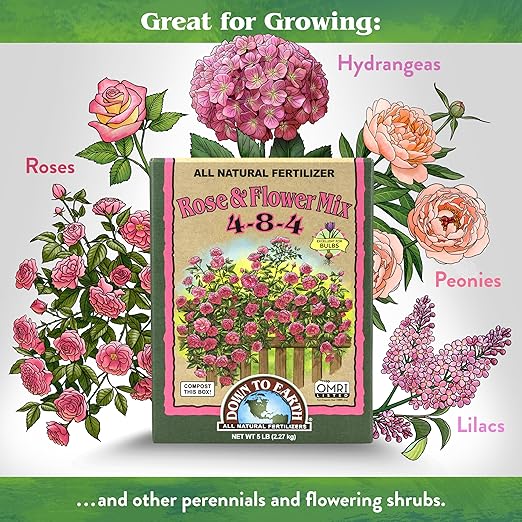 Down To Earth All Natural Fertilizers Organic Rose & Flower Mix - Plant Food for Roses, Bulbs, Flowers and Ornamentals 4-8-4, 5 lb