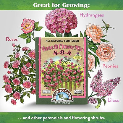 Down To Earth All Natural Fertilizers Organic Rose & Flower Mix - Plant Food for Roses, Bulbs, Flowers and Ornamentals 4-8-4, 5 lb