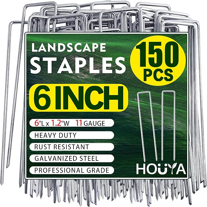 150 PCS Landscape Staples 6 Inch Galvanized Garden Stakes Garden Staples Pins Anti-Rust Ground Stakes for Weed Barrier, Irrigation Hose, Yard Lawn SOD, Landscape Fabric, Decor 6"L x1.2"W 150pcs