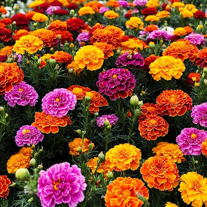 1000+ Perennial Marigold Flower Seed for Planting Outdoor-Sparky Mix French Marigold Tagetes Patula Heirloom Non-GMO Attracts Bees Butterflies Fragrant-Perfect for Borders, Beds,Container Gardens