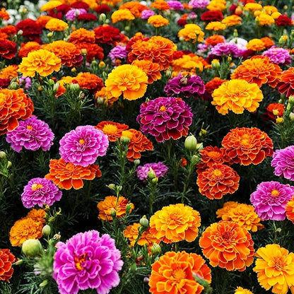 1000+ Perennial Marigold Flower Seed for Planting Outdoor-Sparky Mix French Marigold Tagetes Patula Heirloom Non-GMO Attracts Bees Butterflies Fragrant-Perfect for Borders, Beds,Container Gardens