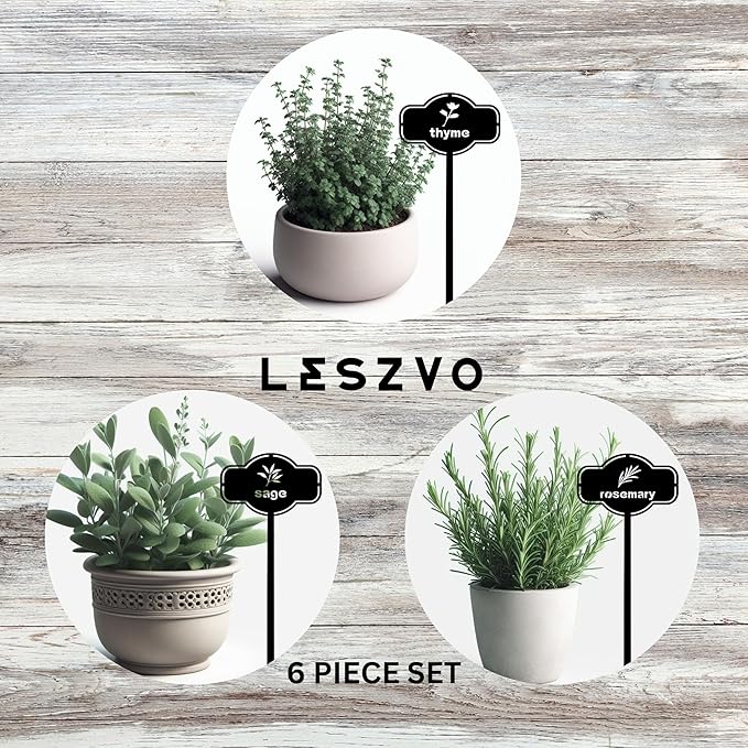 6 Piece Set Laser Cut Metal Garden Markers - Reusable Steel Tags for Potted Plants, Garden & Greenhouse. Durable Label for Kitchen Herbs & Spices