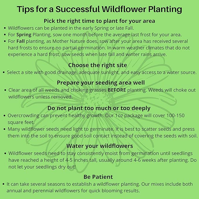 Drought Tolerant Wildflower Seeds - 4oz Packet, Open-Pollinated Bulk Flower Seed Mix for Beautiful Perennial, Annual Garden Flowers - No Fillers - 1/4 Pound