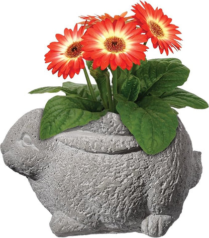 Classic Home and Garden Cement Buddies Animal Planter - Cute Desk Decoration - UV Coated Animal Vase w/Drain Plug -Succulent Plant Pot for Indoor/Outdoor Use (Rabbit Planter, Natural, Large)