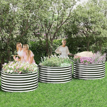 5 Pack 3x3FT Round Corrugated Galvanized Steel Raised Garden Bed Outdoor, Metal Above Ground Garden Bed for Vegetables and Flowers, Raised Beds for Gardening-3x3FTx10Inch