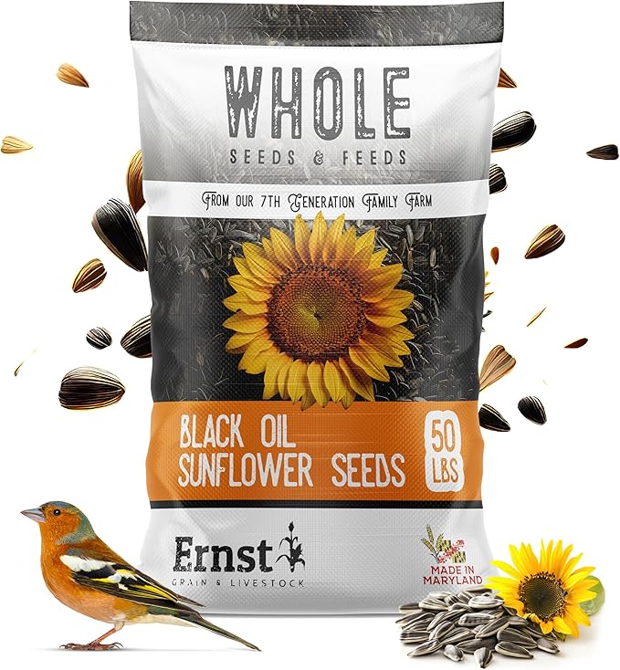 Ernst Grain & Livestock Black Oil Sunflower Seeds - Birdseed for Outside Feeders Wild Bird Food - Ideal Bird Seed for Cardinals, Woodpeckers and More - Non-GMO, 50lb