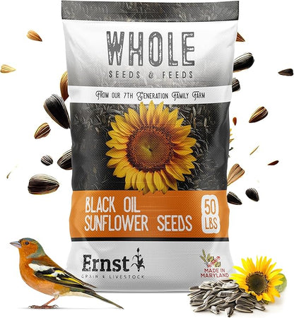 Ernst Grain & Livestock Black Oil Sunflower Seeds - Birdseed for Outside Feeders Wild Bird Food - Ideal Bird Seed for Cardinals, Woodpeckers and More - Non-GMO, 50lb