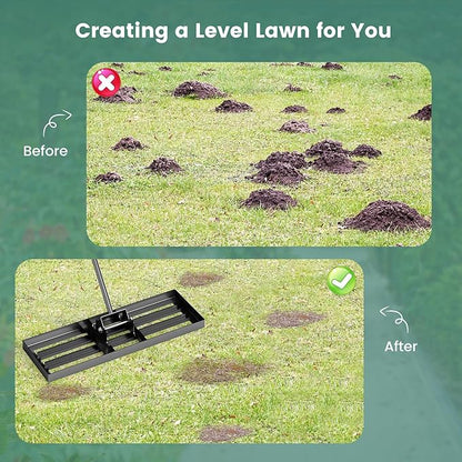 Goplus Lawn Leveling Rake, 30" x 10" Heavy Duty Level Lawn Tool w/ Ergonomic Handle for Soil, Effort-Saving Landscape Rake for Garden, Backyard, Golf Course, Farm, Pasture, Black