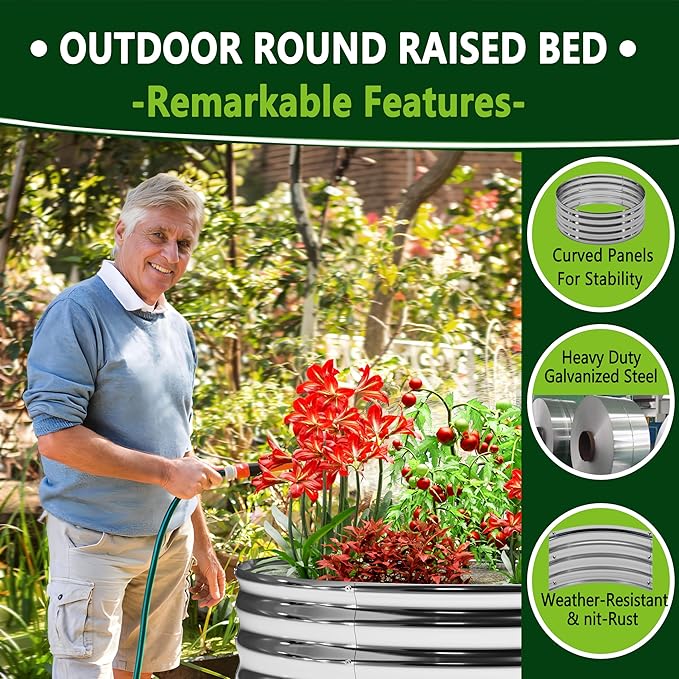 2PCS 3x3x1FT Galvanized Raised Garden Bed Kit,Vegetable Boxes-Round Metal Flower Box,Large Planter Raised Beds Outdoor Garden for Planting,Fruit,Herb-Silver