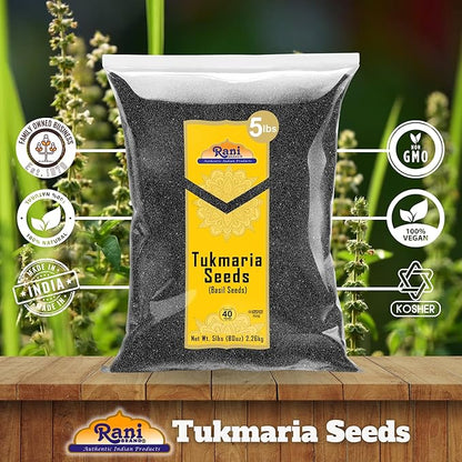 Rani Tukmaria (Holy Basil Seeds) 80oz (5lbs) 2.27kg Used for Falooda / Sabja Dessert, Spice & Ayurveda Herbal ~ All Natural | Gluten Friendly | NON-GMO | Kosher | Vegan | Indian Origin