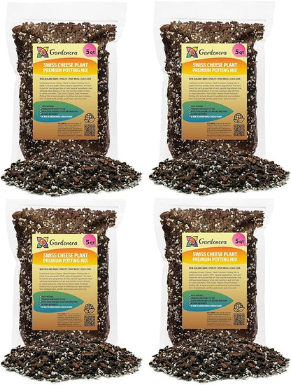 GARDENERA Swiss Cheese Plant Soil Blend - 20QT - Enhance Root Development and Retain Moisture for Monstera Deliciosa - (4 Bags of 5 Quart)