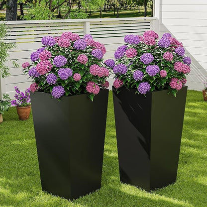 Garvee 30" Tall Planters Set of 2, Outdoor＆Indoor Black Planter Pots, High Front Porch Planter Pots with Drainage Holes＆Water Level Monitor＆Inner Bucket,Black