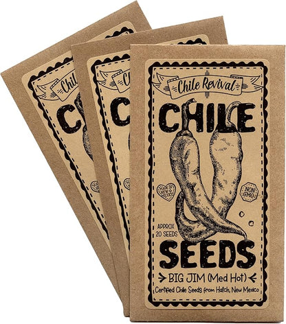 Hatch Chile Seeds from Chile Revival - Hatch Classic 3 Pack - 20 Seeds of Each 60 Total - NuMex 6-4 (Mild), Big Jim (Med-Hot), Sandia (Hot)