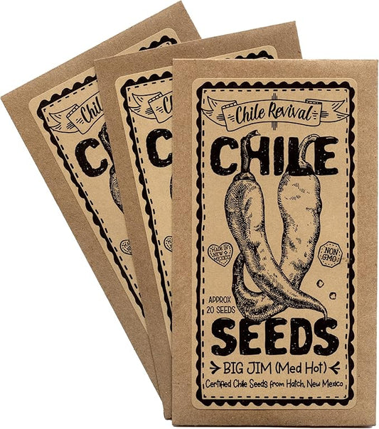 Hatch Chile Seeds from Chile Revival - Hatch Classic 3 Pack - 20 Seeds of Each 60 Total - NuMex 6-4 (Mild), Big Jim (Med-Hot), Sandia (Hot)