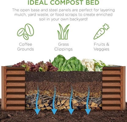 Best Choice Products 6x3x2ft Outdoor Metal Raised Garden Bed, Deep Root Box Planter for Vegetables, Flowers, Herbs, 269 Gallon Capacity, 100% Non Toxic Materials - Wood Grain