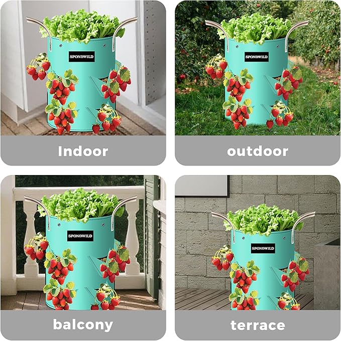 3 Pack 10 Gallon Strawberry Grow Bags, Heavy Duty PE Plant Pots with Breathable Windows and Drainage Holes, Ideal for Strawberries, Veggies, Flowers and Balcony