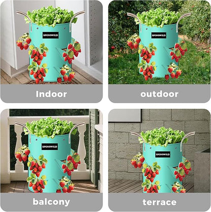 3 Pack 10 Gallon Strawberry Grow Bags, Heavy Duty PE Plant Pots with Breathable Windows and Drainage Holes, Ideal for Strawberries, Veggies, Flowers and Balcony