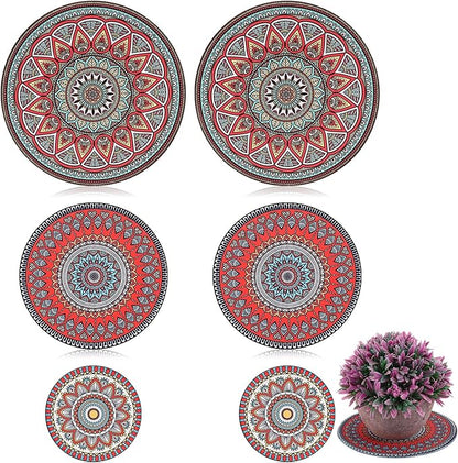 Nuanchu 6 Pcs Boho Plant Pot Mat 3 Sizes Absorbent Non Slip Pots Pad Round Plant Coaster Mat Gardening Indoor Outdoor Flower Plant Protect Mat