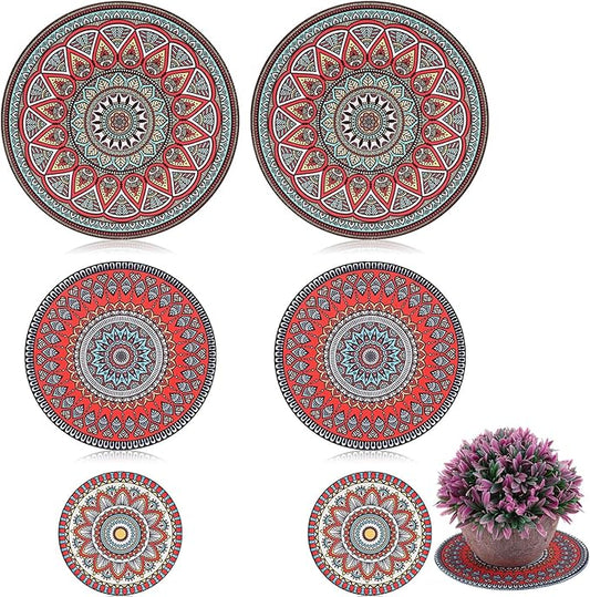 Nuanchu 6 Pcs Boho Plant Pot Mat 3 Sizes Absorbent Non Slip Pots Pad Round Plant Coaster Mat Gardening Indoor Outdoor Flower Plant Protect Mat