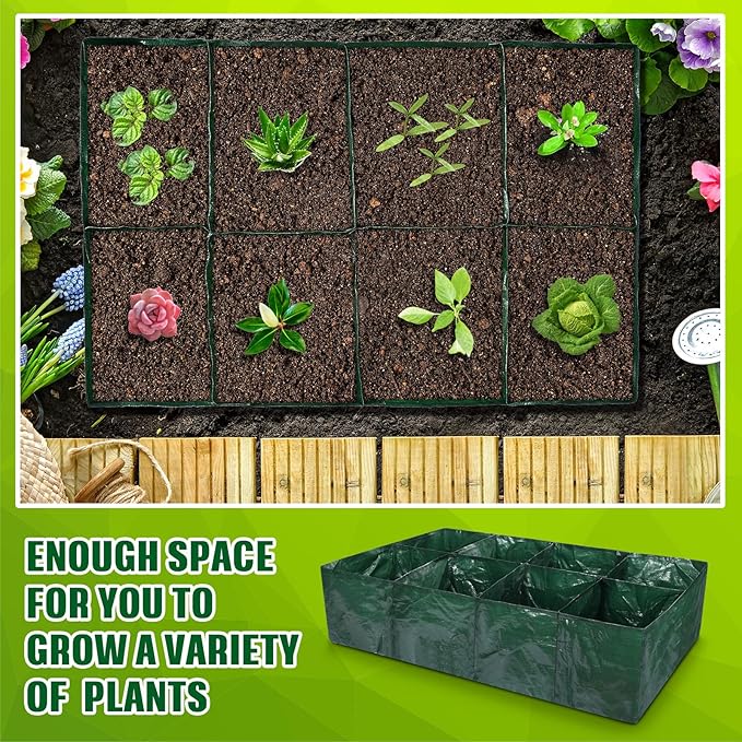 Woanger 6 Pcs Plastic Raised Garden Bed 35 Gallon Raised Planting Bed with 8 Divided Grids 8 Drainage Holes for Fruits Flowers Potato PE Fabric Rectangle Garden Containers for Vegetables Outdoor