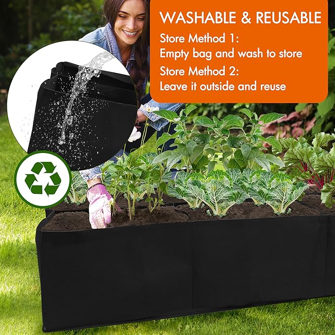 Gardzen 2 Pack Fabric Raised Garden Beds, 3x6x1 FT - 8 Grids Grow Bed for Square Foot Gardening, Planting Box for Vegetables, Herbs, Flowers