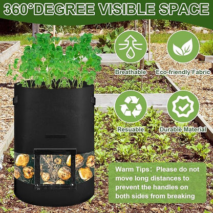 succulentlovers 3Pack 16 Gallon Potato Grow Bags with 360° Visibility, Plant Grow Bags Heavy Duty Thickened Nonwoven Fabric with Handles and Harvest Window Access Flap for Planting Vegetables Flowers