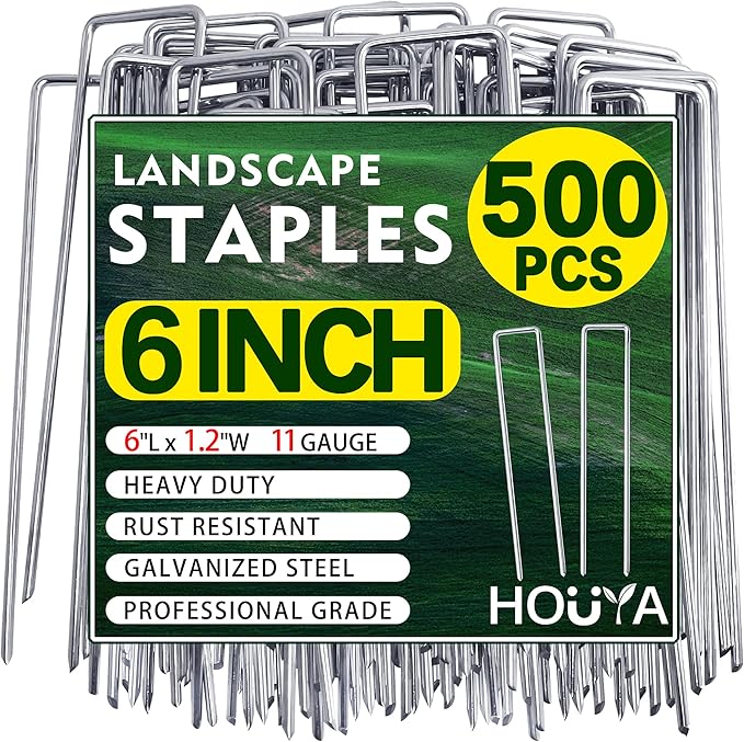 500 PCS Landscape Staples 6 Inch Galvanized Garden Stakes Garden Staples Pins Anti-Rust Ground Stakes for Weed Barrier, Irrigation Hose, Yard Lawn SOD, Landscape Fabric, Decor 6"L x1.2"W 500pcs