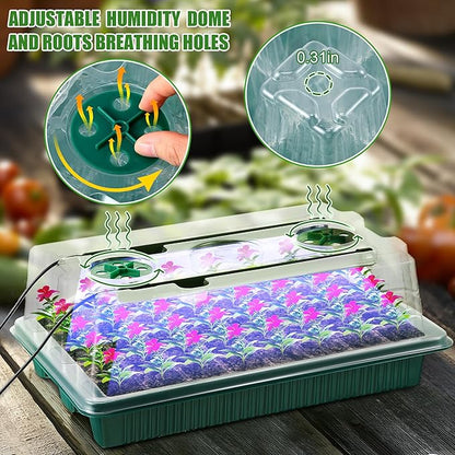 Saillong 2 Pack Seed Starter Tray with Grow Light, 80 Cell Indoor Greenhouse Seed Starting Set with Humidity Dome, 360° Full Spectrum LED, Smart Timer, 5 Brightness Levels for Germination