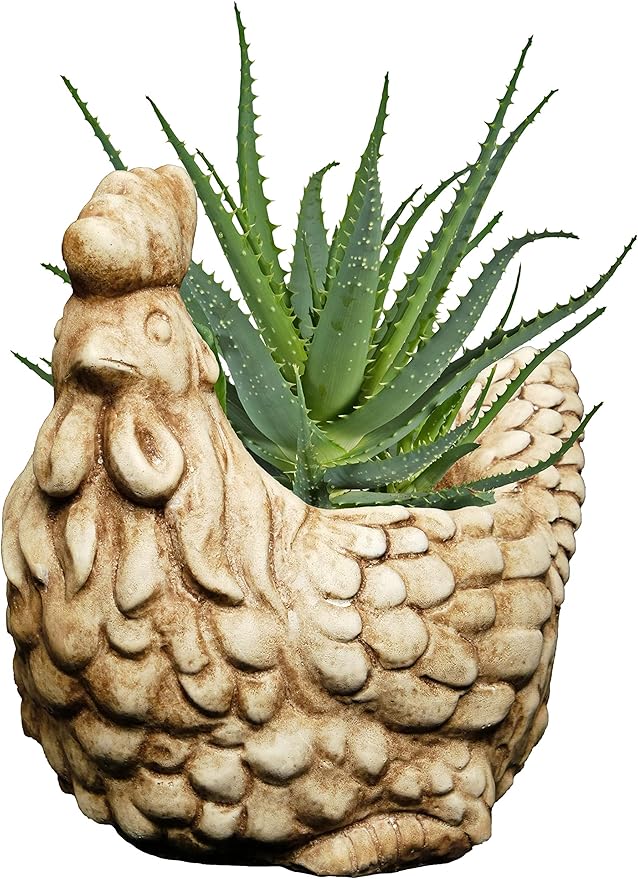 Classic Home and Garden Cement Buddies Animal Planter - Cute Desk Decoration - UV Coated Animal Vase w/Removable Drain Plug - Succulent Planter for Indoor/Outdoor Use (Rooster Planter, Tan, Large)