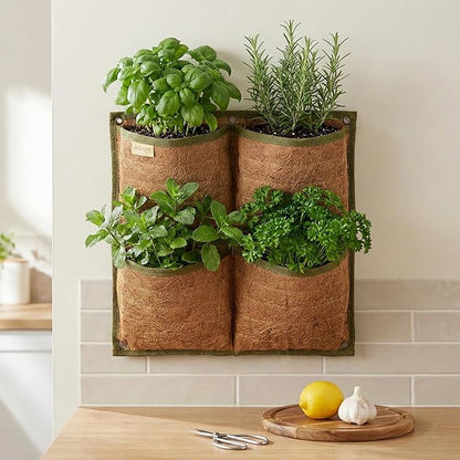 Vertical Garden Planter, 4 Pocket, Vertical Planter, wall planters for Outdoor Plants, Plant wall, Hanging planters for Indoor Plants, for Herbs, Patio Decor, Balcony Decor, Indoor Garden