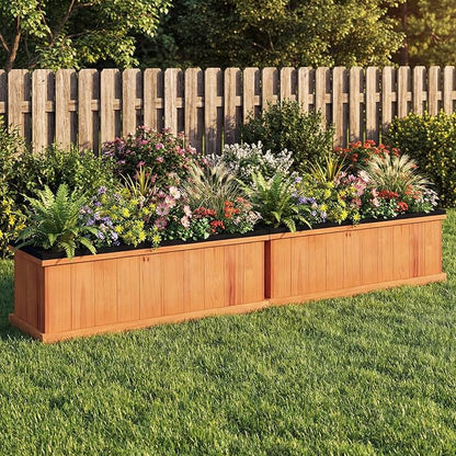 Giantex Outdoor Raised Garden Bed, 40” x 13” x 12” Pine Wood Planter Box with 3 Drainage Holes, Removable Bottom & Bed Liner, Rectangular Flower Container for Vegetables, Herbs, Indoor & Outdoor