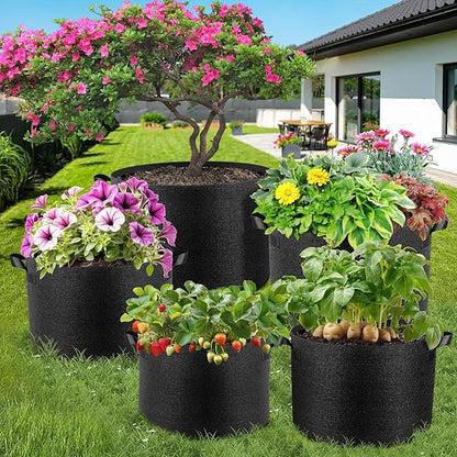 5 Pack 15 Gallon Grow Bags, Thickened Nonwoven Fabric Planter Pots with Handles, Heavy Duty 300G Garden Pots for Tomato, Potato and Vegetable