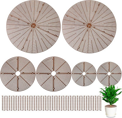 6 Pcs Plant Pot Grid Soil Protector Covers Cuttable Flower Protector from Animals Cat Digging Stopper Plant Pot Cover with Stakes for Indoor Outdoor Gardening (20.5 +11.8+7.5 Inch,Brown)