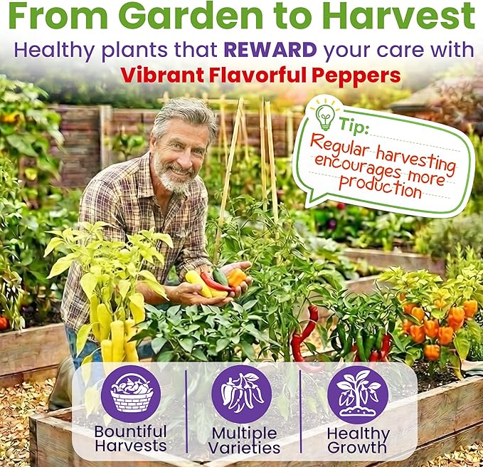Hot Pepper Seeds for Planting, Cayenne, Hungarian Yellow, Jalapeno, Serrano, Habanero Orange, Heirloom Pepper Seeds Variety Pack, NonGMO, Made in USA
