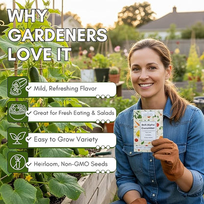 Beit Alpha Persian Cucumber Seeds for Planting - Heirloom, Non-GMO Cucumbers with Mild Flavor & Thin Skin – Fresh Eating Garden Seeds | Woods Creek Seeds