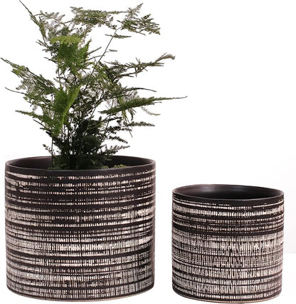 Plant Pots Indoor 2 Pack, 5 & 7 Inch Ceramic Planter Pots with Drainage Hole, Set of 2 Flower Pots - Herbs/Snake/Succulent/Orchid Cylinder Plant Pot(Black)