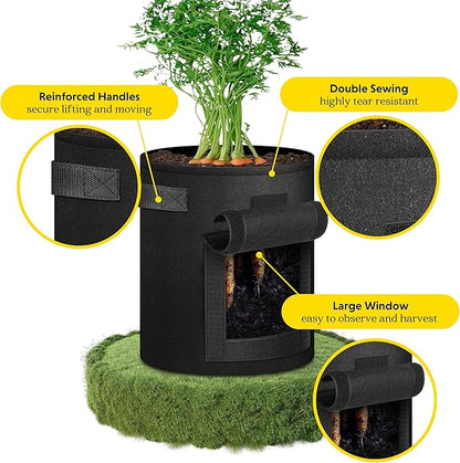 iPower 5 Pack 10 Gallon Potato Grow Bags with Flap, Garden Planting Nonwoven Fabric Pots with Reinforced Handle, Heavy Duty and Aeration Planter Pot for Tomato, Fruits, Vegetables and Flowers