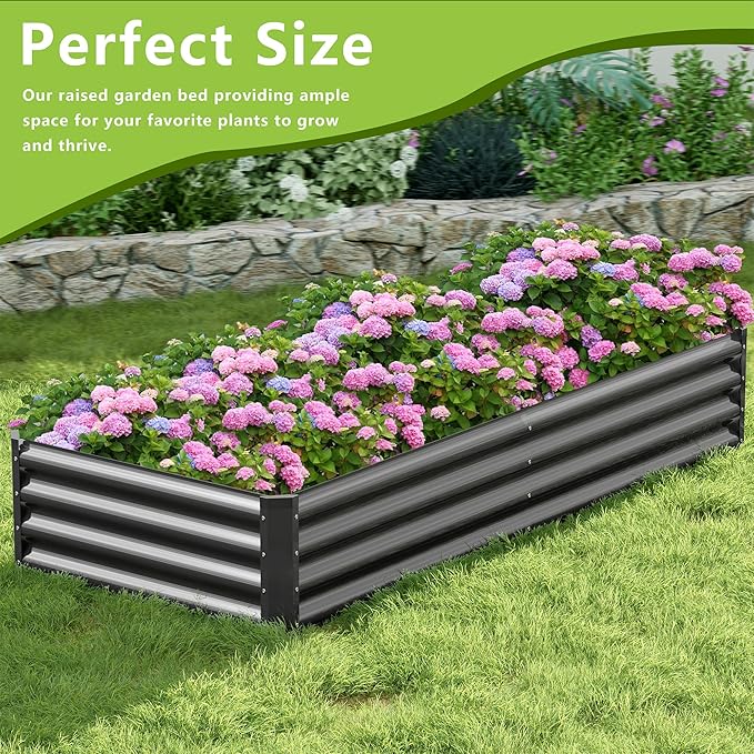 2PCS 8x2x1FT Galvanized Raised Garden Bed Kit, Galvanized Planter Raised Garden Boxes Outdoor, Large Metal Raised Garden Beds for Vegetables-Grey
