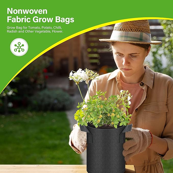 HealSmart 6-Pack 1 Gallon Grow Bags, Nonwoven Aeration Fabric Pots with Handles, Cloth Plant Pots, Suitable for Garden Fruits, Vegetables, Tomato and Flowers, Black