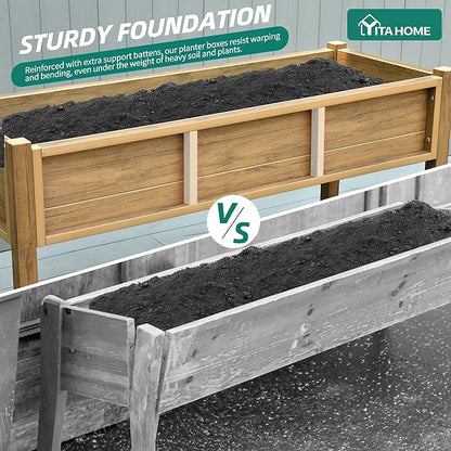 YITAHOME Raised Garden Bed HDPE, 47x18x31In Raised Flower Bed Poly-Wood Weather-Resistant Elevated Planter Box with Lockable Wheels & Storage Shelf for Vegetable Flower, Brown