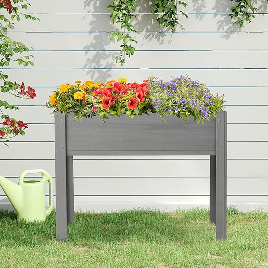 Raised Garden Bed with Legs, 40x20x31'', Solid Wood Elevated Planter Box for Outdoor Backyard Patio