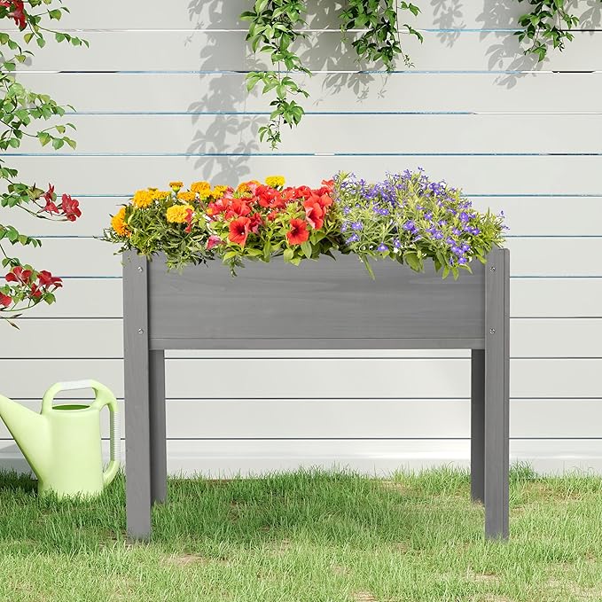 Raised Garden Bed with Legs, 40x20x31'', Solid Wood Elevated Planter Box for Outdoor Backyard Patio