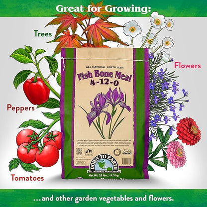 Down To Earth All Natural Fertilizers Organic Fish Bone Meal - High Phosphorus Plant Food for Buds, Bulbs, Blooms, Flower Beds 4-12-0, 25 lb